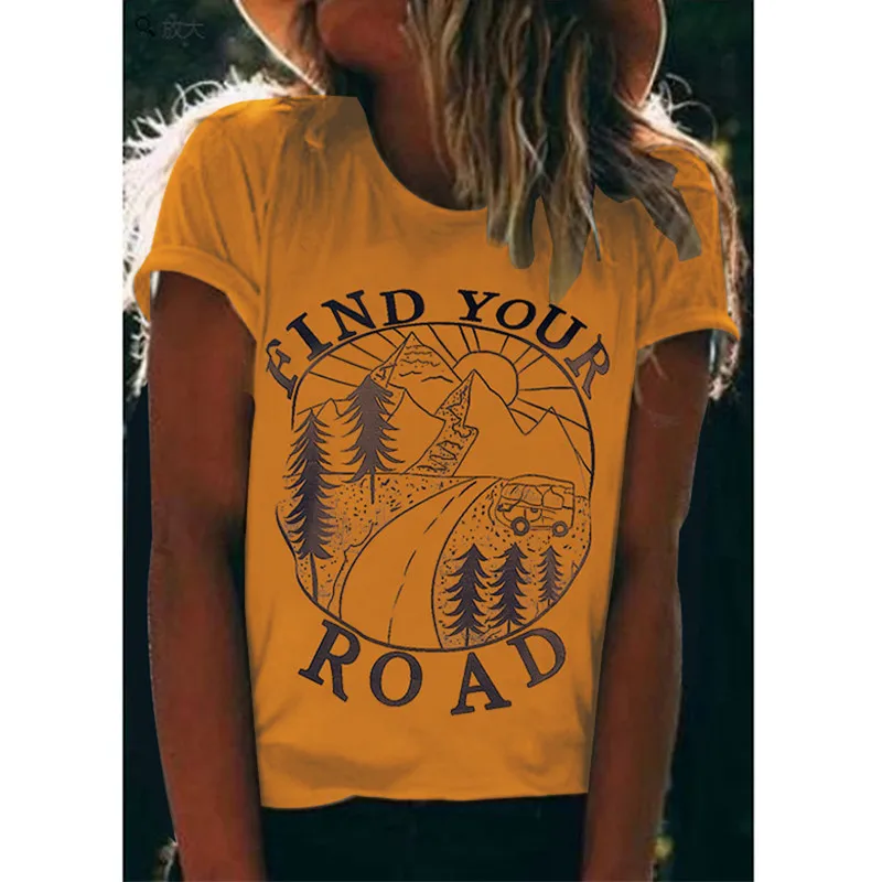

Find Your Road Letter Printed T-shirts For Women Funny T Shirt Cute Graphic Tees Casual Short Sleeve Tops