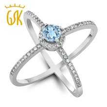 GemStoneKing 925 Sterling Silver Finger Rings 1.27 Ct Spherical Pure Sky Blue Aquamarine Marriage ceremony Bands Ring For Ladies