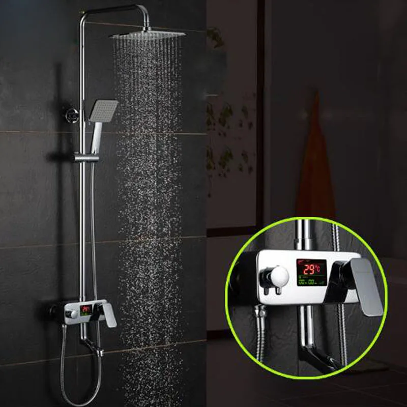 

Intelligent Digital Shower Faucet Set Water Powered Shower Mixer Tap Tub Mixers Temperature Digital Display Rain Shower Head