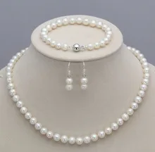 Очаровательное Ювелирное колье-чокер, 8-9 мм, белая культурная жемчужина акоя, ожерелье, комплект из браслета и серег