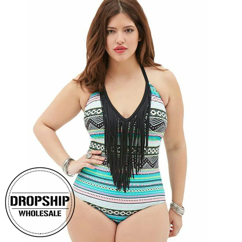 Big Size XL 3XL One Piece Swimsuit Women Print Sexy Bandage Bodysuit