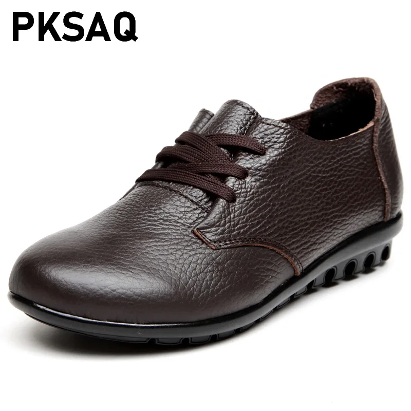 

Leather lace flat women's shoes ladies leisure comfortable soft leather shoes Spring and autumn new mothers work shoes