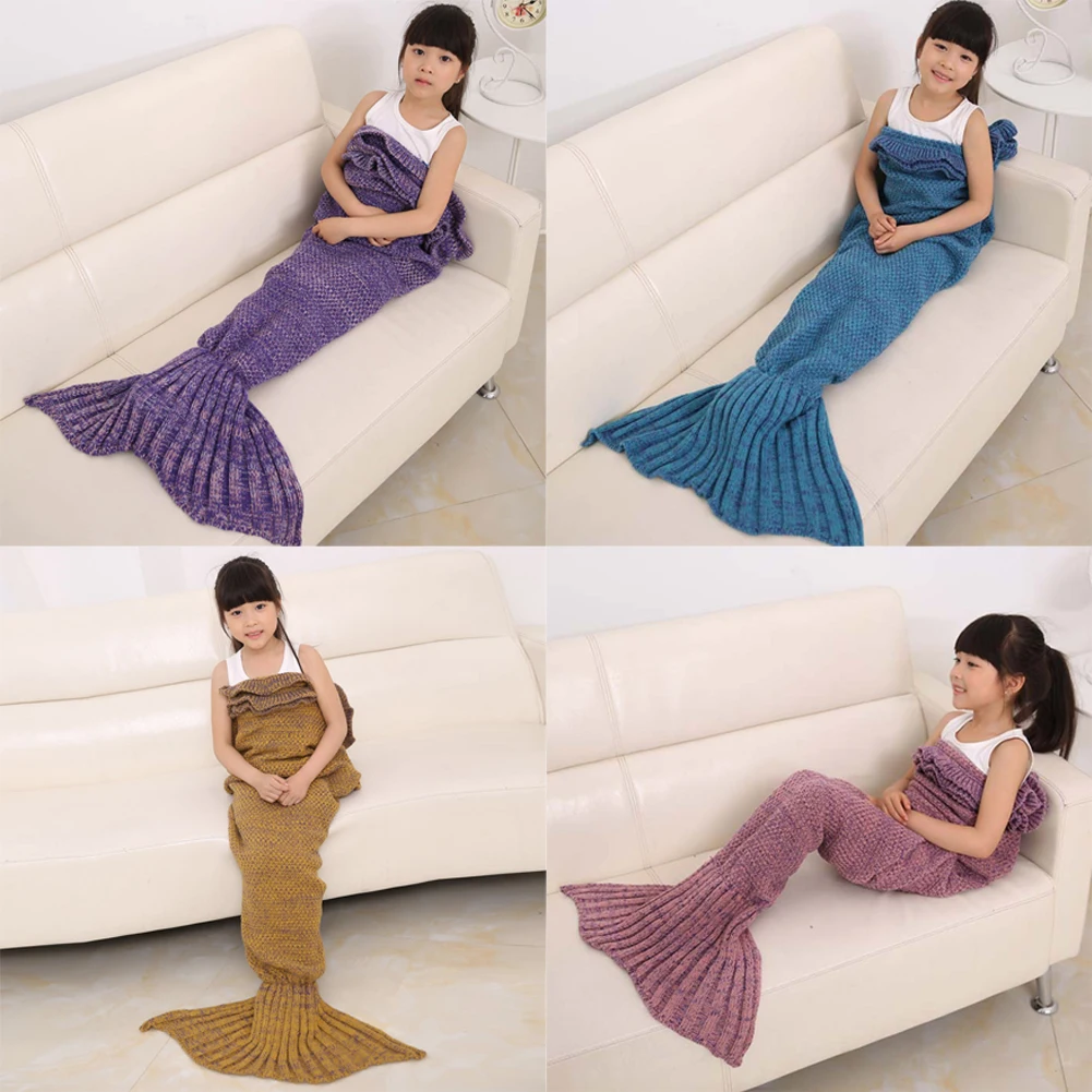 

140cm Mermaid Blanket Knitted Mermaid Sleeping Bag Kids Sleeping Bag Knitted Blanket Sofa Wrap Sleeping Bag 4 Colors Available