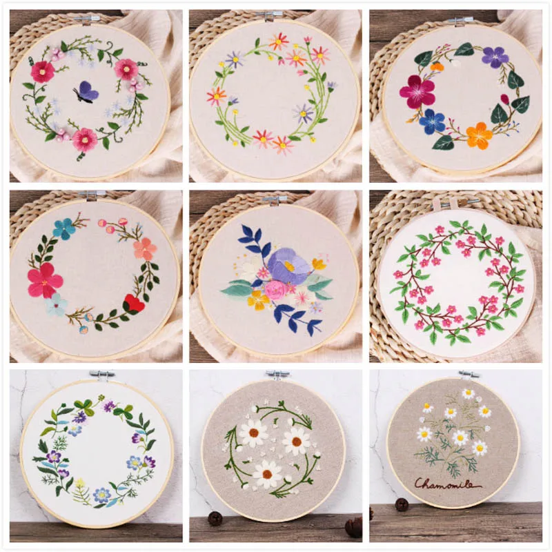 

DIY Easy Flower Pattern Embroidery Kit with Hoop for Beginner Needlework Kits Cross Stitch Sewing Art Craft Painting Home Decor