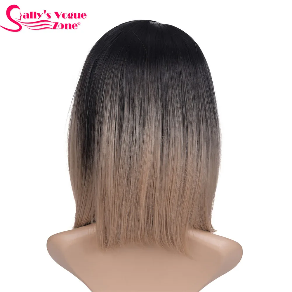 1B/27HL Sallyhair высокая температура синтетический короткий Омбре черный изумрудно-зеленый цвет прямой боб парик - Цвет: 1B/27HL