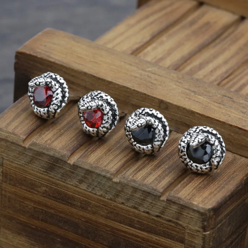 

925 Sterling Silver Snake Crystal Post Stud Earrings Biker Men Women A1630