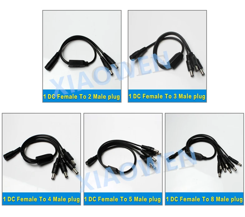 1 DC Female To 2 3 4 5 8 Male plug Power Cord 5 5x2 1mm