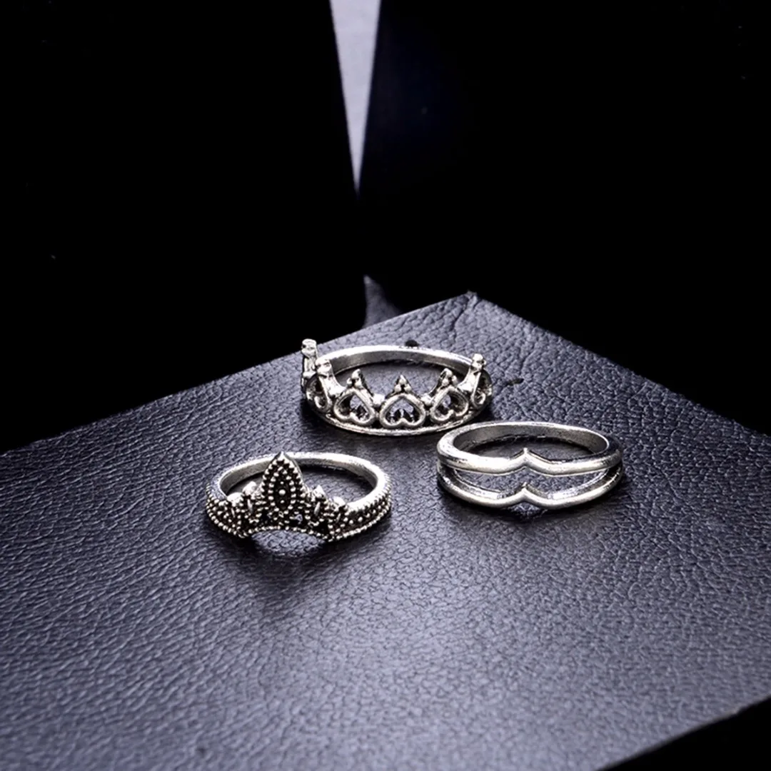 Sainio Crown Stone Midi Ring Sets Vintage Crystal Opal Knuckle Rings For Women 12PCS Bohemian Rings Set Statement Jewellery