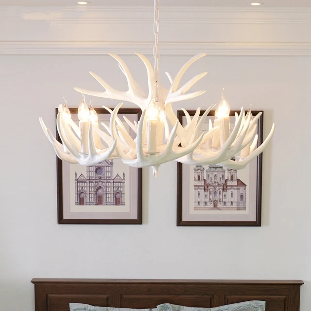 

Nordic Retro Antlers Resin Chandelier Ceiling Lamps Lights for Kitchen Home White Antler Lustre Lighting Vintage Light Fixtures
