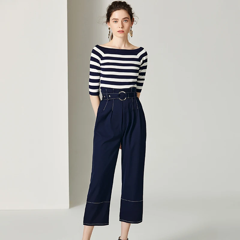 

Suits Women Two Pieces Set Half Sleeves Ankle-length Pants Simple Design Elegant Style New Fashion 2019