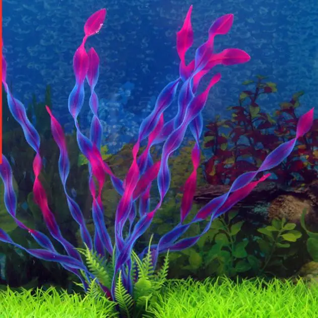 Новые 32 см искусственные подводные растения аквариум пейзаж красивый аквариум зеленый фиолетовый вода трава просмотр украшения
