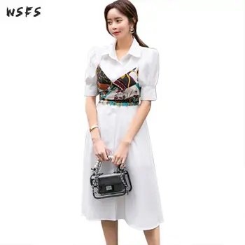 

Summer Dress Shirt Short Sleeve White Womens Dresses Office Ladies Bodycon Bandage Korean Sexy Party Vintage Midi Aline Dress