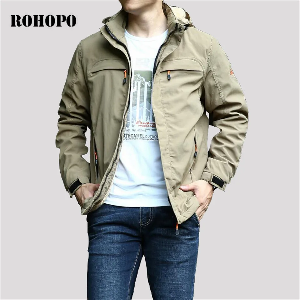 

AFS JEEP Winter Man's Solid Cashmere Liner Deportes Quick Dry Thickness Jacket coat,intemperie Male Hat Detachable Cardigan wear