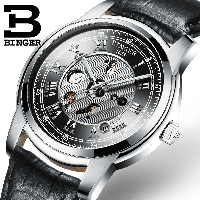 Мужские часы водонепроницаемые швейцарские мужские часы Автоматические Механические БИНГЕР люксовый бренд наручные часы Мужские часы Скелетон B1159G