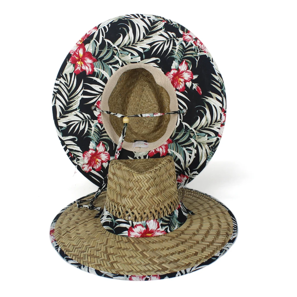 

Summer Women Lifeguard Hat 100% Natural Straw Weave Lady Beach Sun Hat Outdoor Bohemia Wide Brim Fedora Panama Hat Size 58-59CM