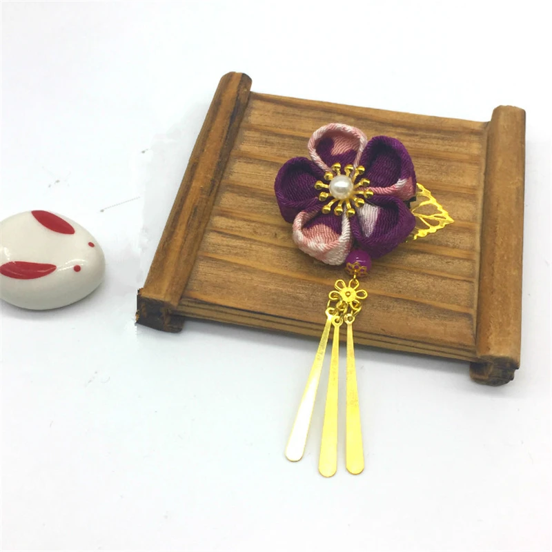 Традиционный японский стиль шпилька цветок кисточкой свадебные головные уборы кимоно кисточки ручной работы зажим для волос юката Цветок Головные уборы