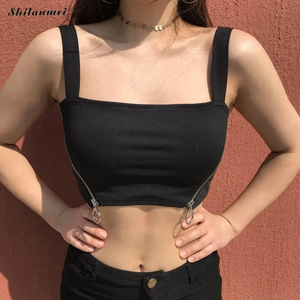 Летом 2018 черный тонкий boat neck Tank Топы укороченные Feminino дамы эластичная рубашка