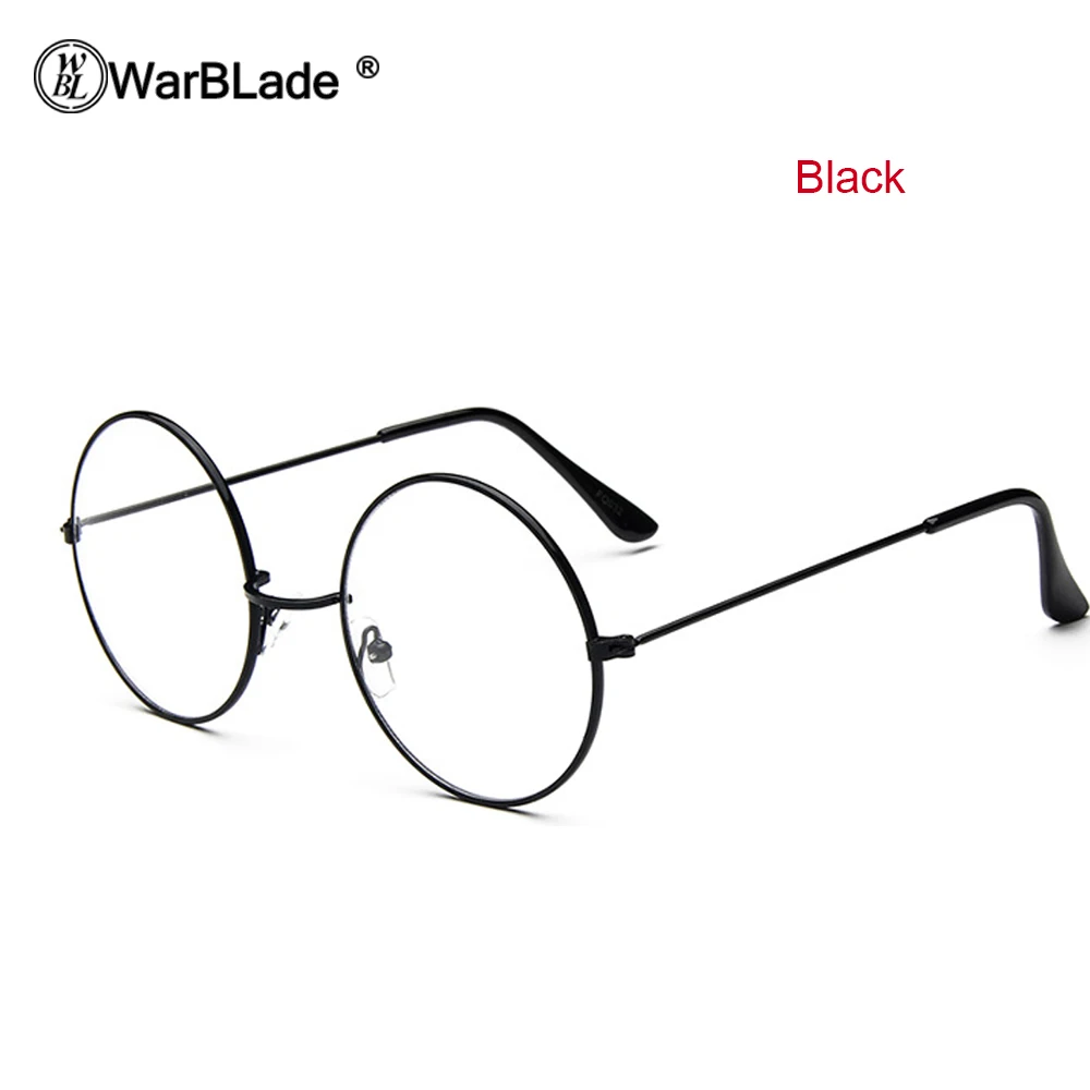 WarBLade дешевые, большие, круглые очки для умников, прозрачные линзы, унисекс, Золотая круглая металлическая оправа, очки, оправа, оптическая, для мужчин, женщин, черная, УФ - Цвет оправы: black