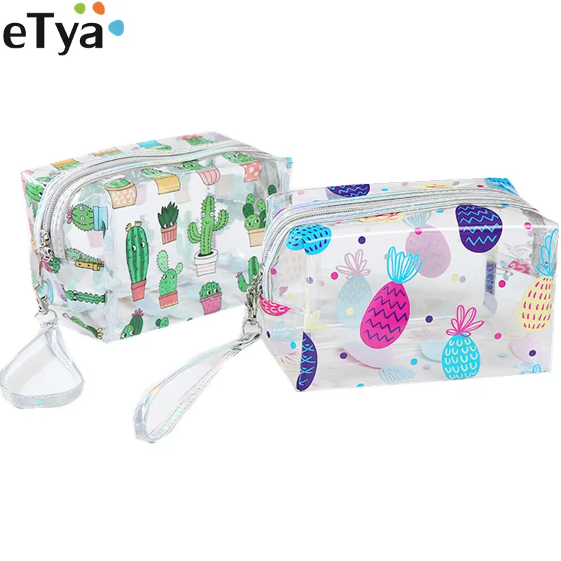 ETya النساء السفر PVC التجميل أكياس شفافة سستة صغيرة الإناث الصيف اللازمة الجمال المكياج أدوات الزينة مقسم حقيبة حالة