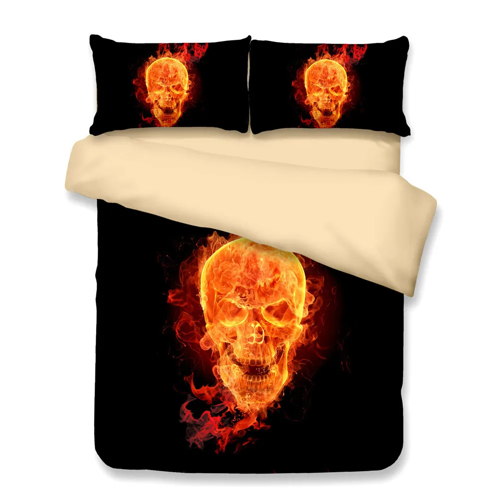 3D Burning Skull Print Bedding Set Flame Duver Cover Set with