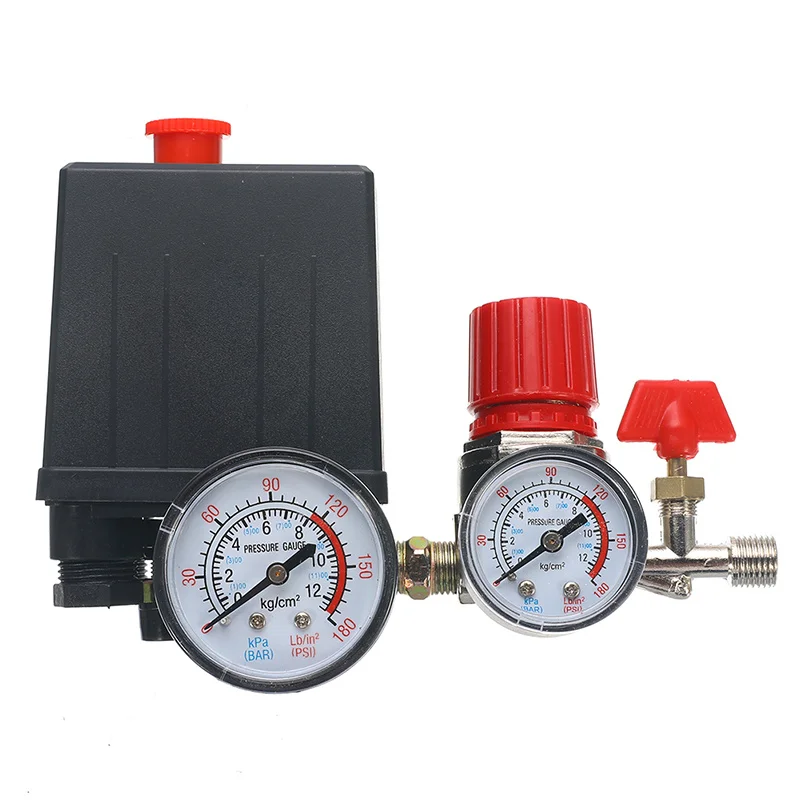 

Manifold Relief Regulator Gauges Air Compressor Pressure Valve Switch 7.25-125 PSI 240V 15A Popular 8x5x13.8 cm
