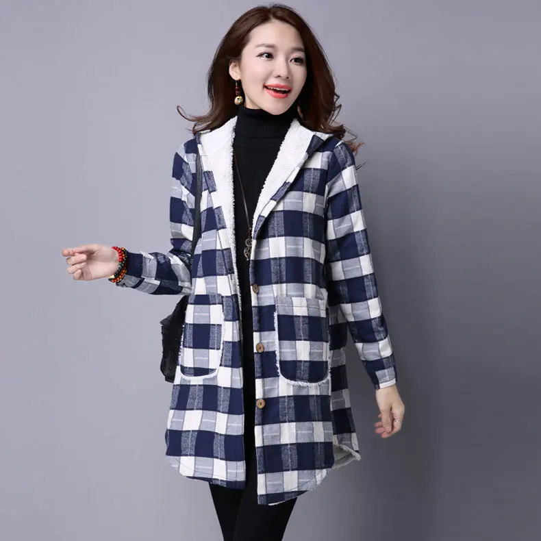 Winter Women New Plus Size Berber Fleece Outerwear Medium long Cotton Linen Fabric Wadded Jacket Thickening