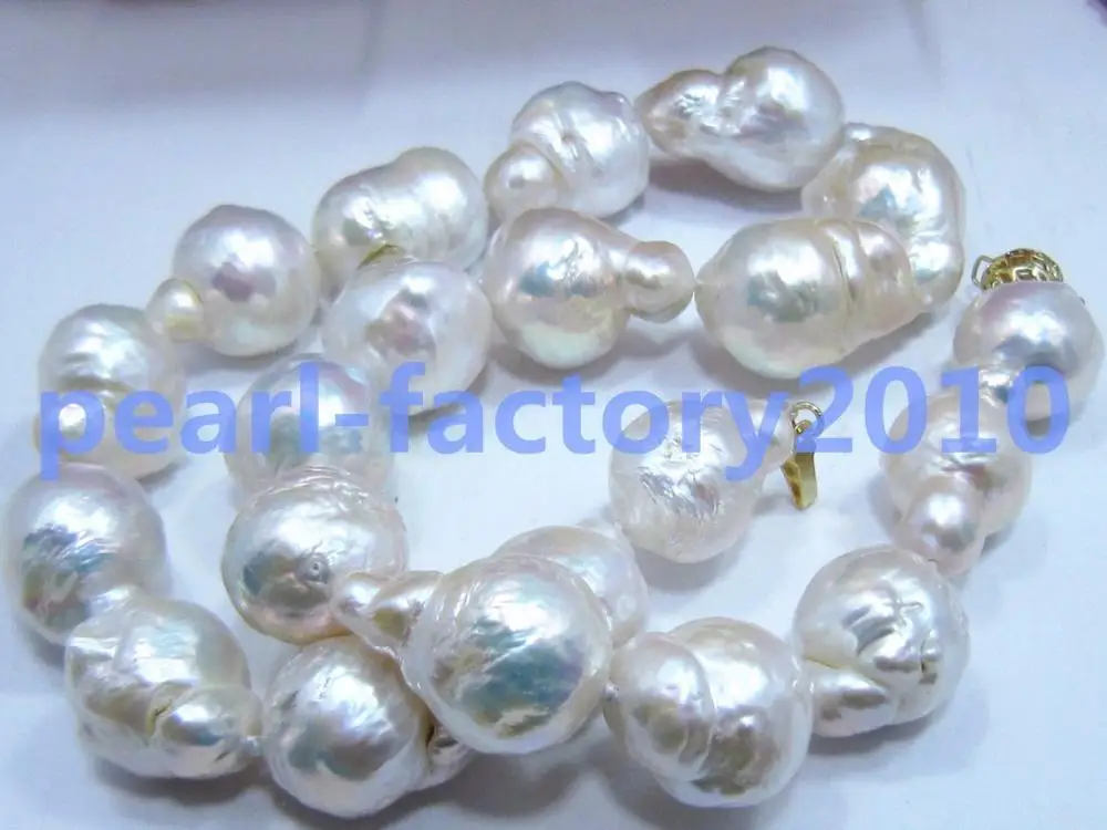 

19" baroque 18" 19x15 MM SOUTH SEA NATURAL White PEARL NECKLACE 14K GOLD CLASP (0926)