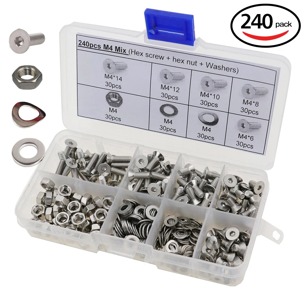 250pcs M1.6 M2 M2.5 M3 Allen Bolts Button Socket Head Cap Screws Nut Washer Kit