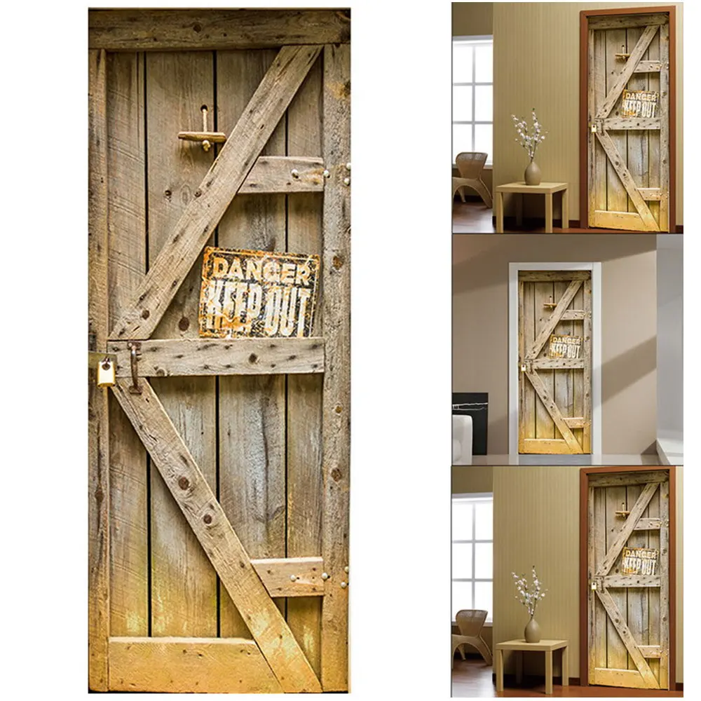 2Pcs/Set Old Wood Door Art Decor Home Creative DIY 3D Door Stickers