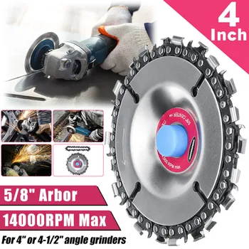 

4 inch Wood Carving Disc Cut Chain 22 Tooth Grinder Disc Fine Chainsaw Set w/ 2 Chains for 100/115 Angle Grinder Wooking Tools
