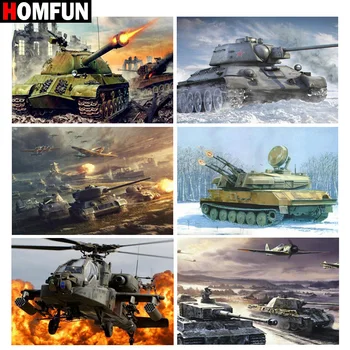 

HOMFUN Full Square/Round Drill 5D DIY Diamond Painting "Tank plane scenery" 3D Embroidery Cross Stitch 5D Home Decor Gift