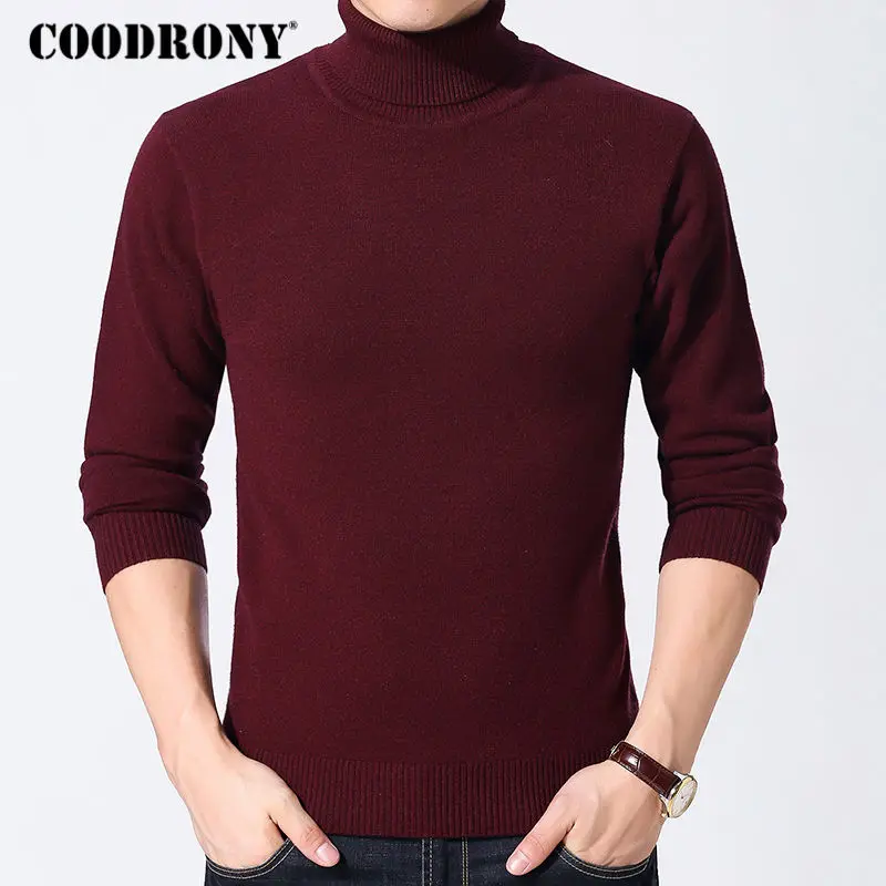 COODRONY, свитер, Мужская одежда, осень-зима, толстый теплый кашемировый шерстяной пуловер, свитера с высоким воротом, мужские повседневные пуловеры для мужчин, 8130 - Цвет: Бургундия