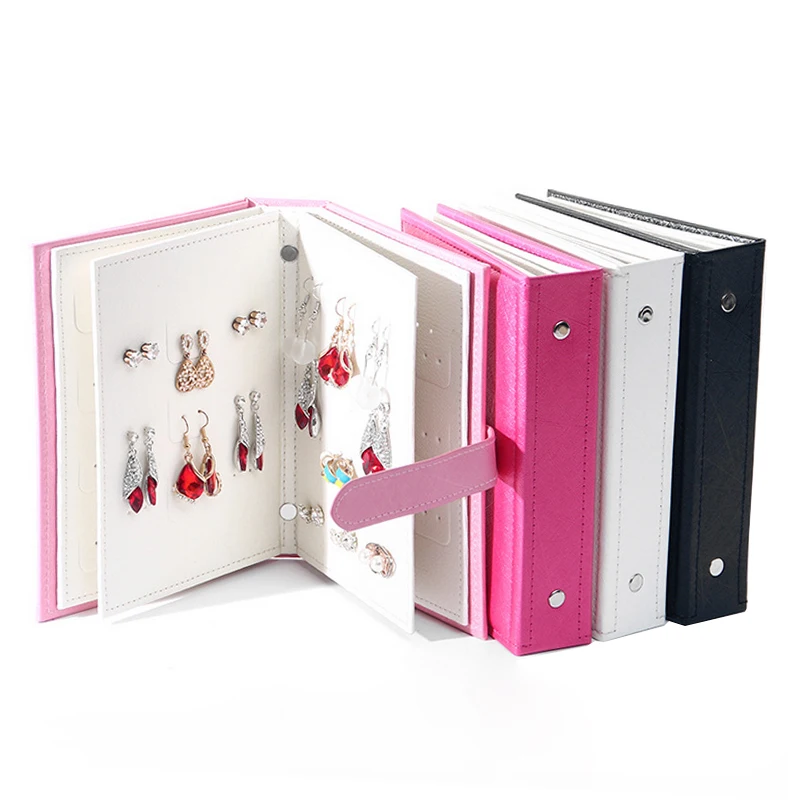 

Hot Sale Women Stud Earrings Collection Book PU Leather Earring Storage Box Creative Jewelry Display Holder Jewellery Organizer