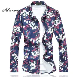Aleirmires рубашка с цветочным рисунком Для мужчин 2018 мода осень с длинным рукавом Цветочный принт эластичные Материал мужской Повседневное