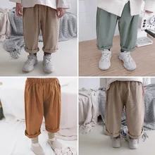 Корейский стиль, осень-весна, простые универсальные хлопковые повседневные штаны для маленьких мальчиков и девочек, однотонные свободные брюки