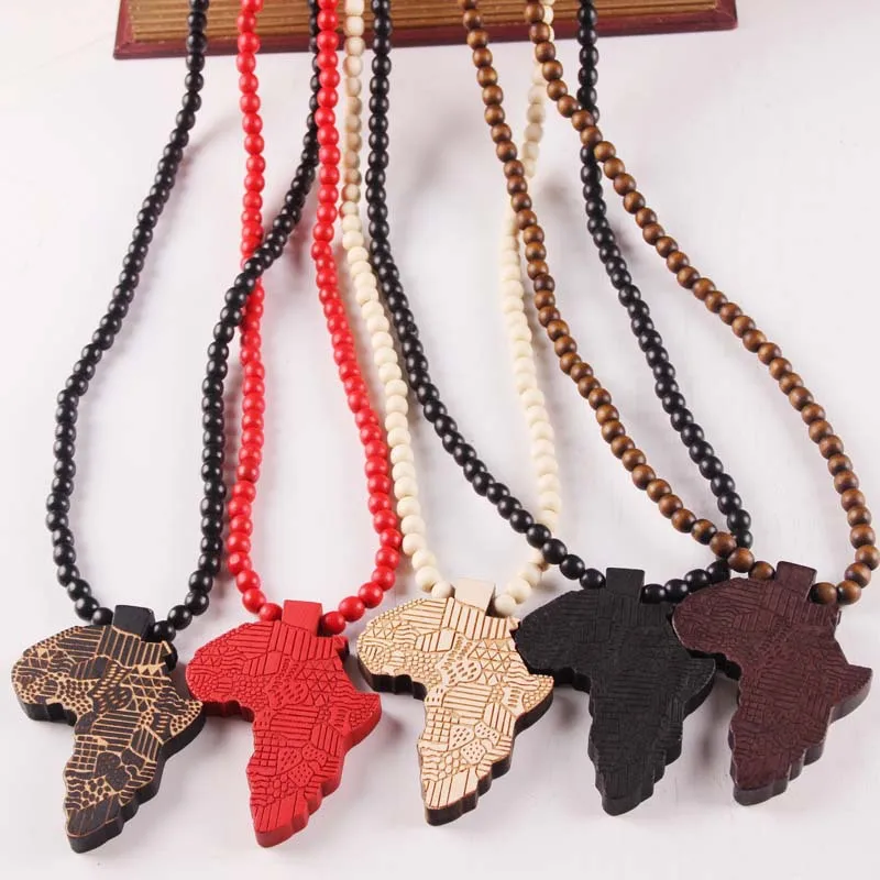 Деревянные Африканские ожерелье кулон и цепочка Африканская Карта подарок для мужчин/женщин эфиопские ювелирные изделия Модные драгоценные аксессуары