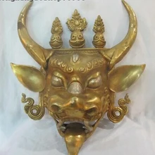 Bi001788 1" Тибет Pure Bronze 24 К Золото Ваджрабхайравы бык Голова Стене висит статуя
