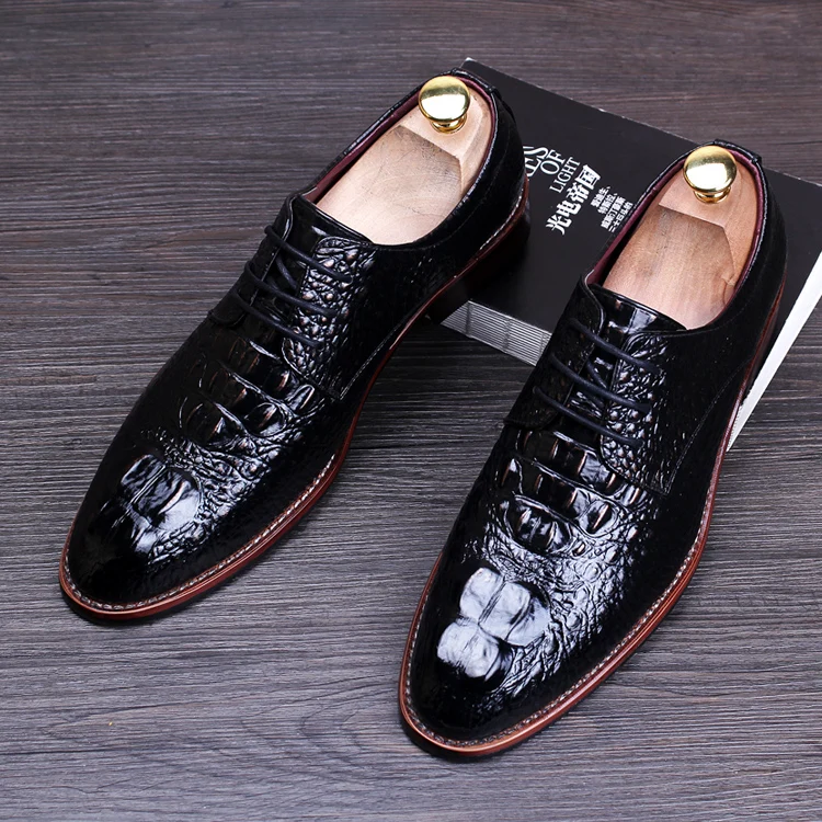 

high quality man office wedding comfortable cow leather bullock shoes pointed-toe oxfords shoe alligator pattern teenage young