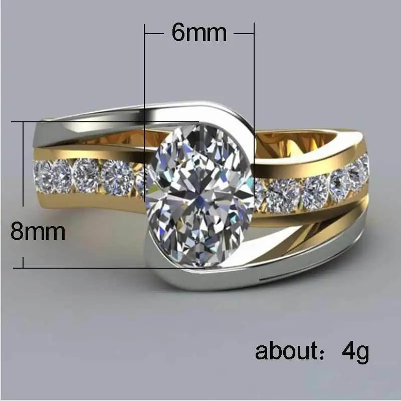 Изысканные обручальные кольца для женщин, модное Золотое серебряное кольцо, Кристальное белое овальное циркониевое кольцо, обручальное кольцо, ювелирные изделия aneis feminino