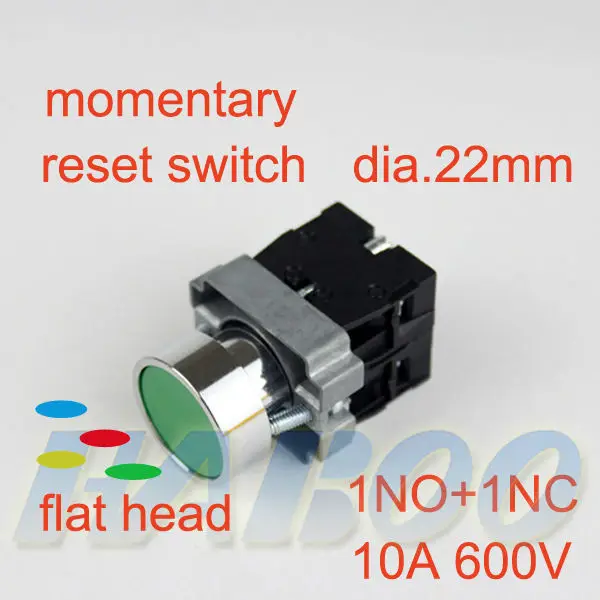 

5PCS/LOT PACKING 22mm momentary flush push button switch reset switch push button DPST 10A 600V