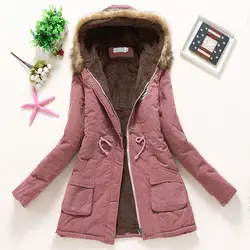 Пальто женское зимнее плотное пальто теплое с капюшоном Карманы Тонкий искусственный мех парка куртка женская