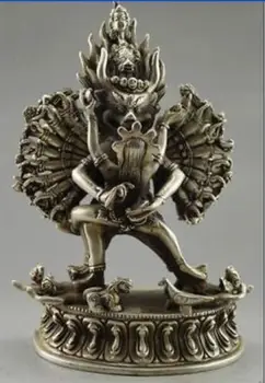 

18 cm * // Collectible Old Handwork Tibet Silver Carved Yamantaka Buddha Statue