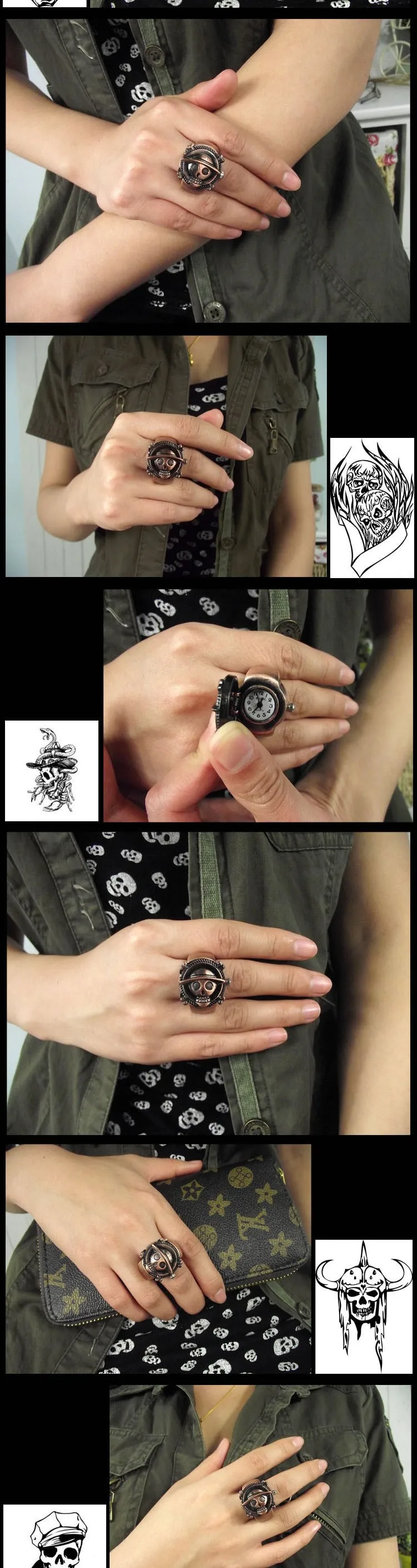 Кольцо часы творческой личности призрак головы череп Strawhat Луффи One Piece мультфильм кольцо часы мини мужского и женского 8 видов стилей
