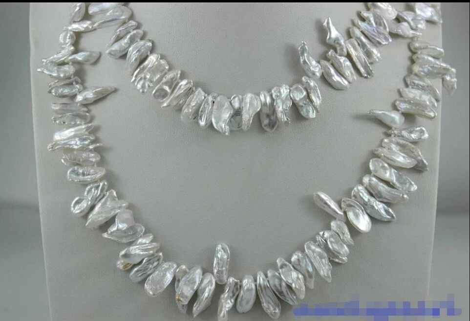 

FREE shipping>>>>>>White keshi reborn pearl long necklace 32INCH 8x21mm No Metal "Handmade" new