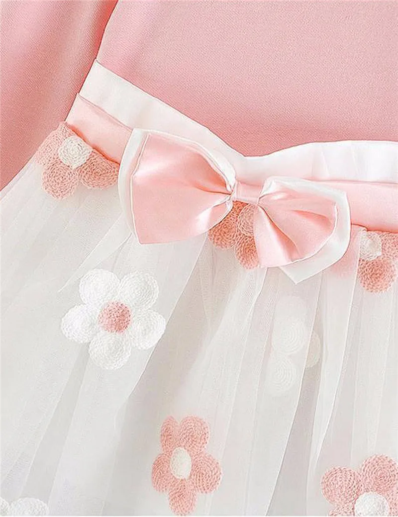 Розовое платье принцессы с длинными рукавами для маленьких девочек; платье для крещения; платье для первого дня рождения; одежда для маленьких девочек 2 лет; Vestido; 6M