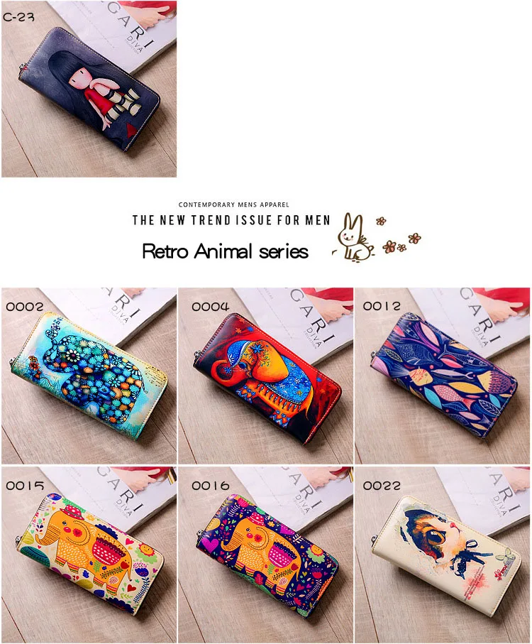 Lasen bag 2017 New lady long leather Chinese style pretty girls animal painting wallet creative painting personalized handbag (16)