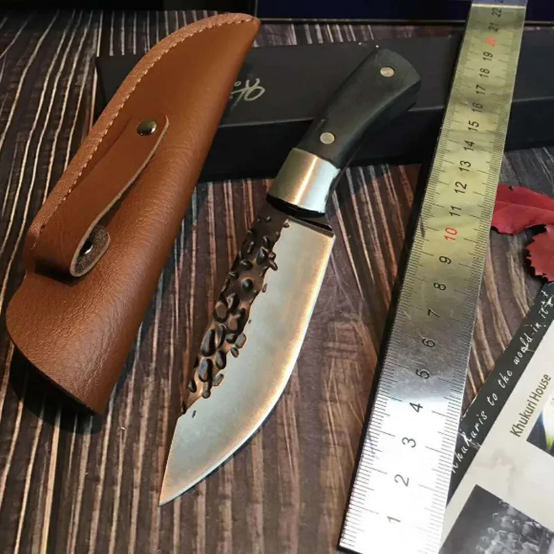 

Straight Handmade forged Damascus Steel pattern hunting survival knife fixed blade tactical knife 58HRC ebony handle
