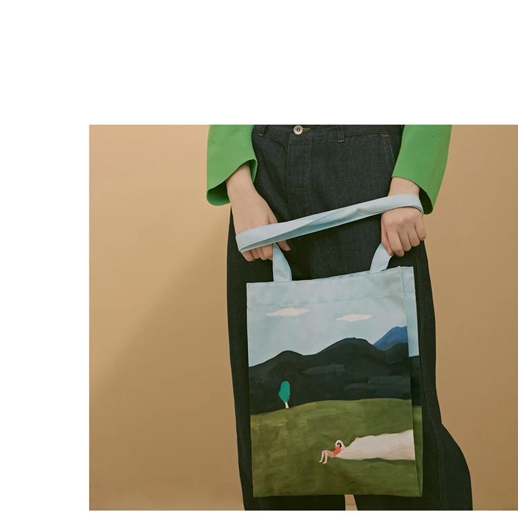 Новинка, оригинальная Холщовая Сумка на плечо с пейзажным принтом, с вышивкой, многоразовая сумка для покупок, Женская Роскошная модная сумка