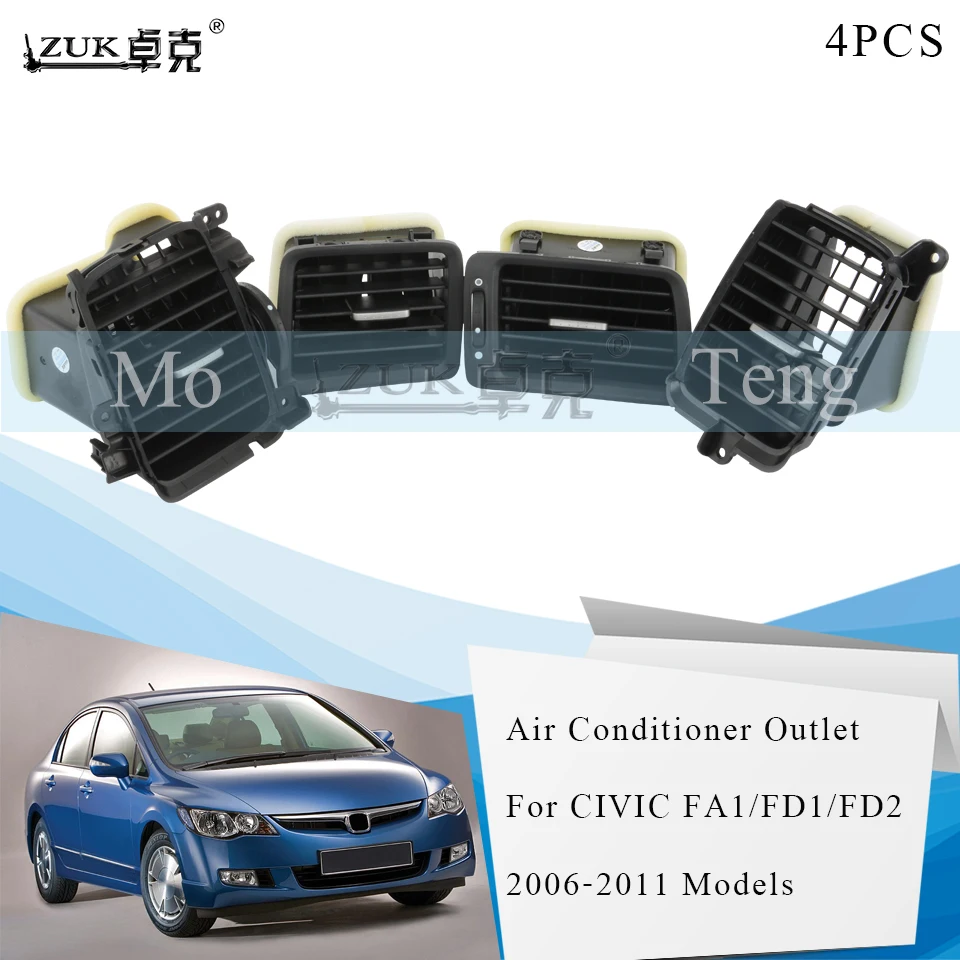 

ZUK 4PCS Auto AC Air Condition Air Vent Outlet For HONDA CIVIC FA1 FD1 FD2 2006 2007 2008 2009 2010 2011 Black Color Car Styling