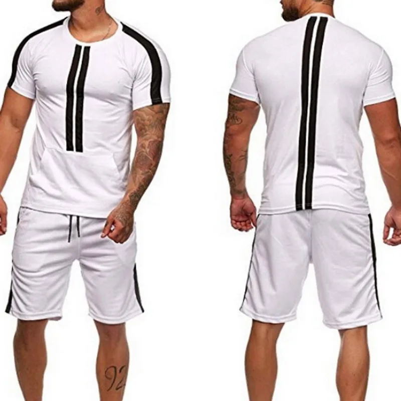LASPERAL для мужчин комплект из 2 предметов Мода Полосатый спортивный топ с длинными рукавами летняя футболка с короткими рукавами